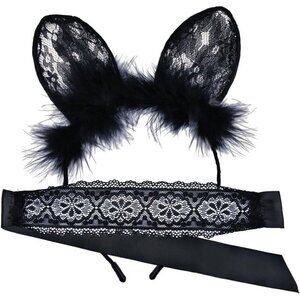 🆕Black Cat Ears Headband Lace Eye Sexy Blindfold Hairbands Festival Costume
